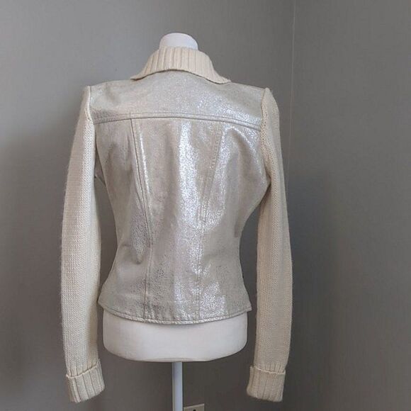 Phosphorus Leather Jacket Knit Sleeves Wool Blend Silver Zippers Size Small - Picture 5 of 12